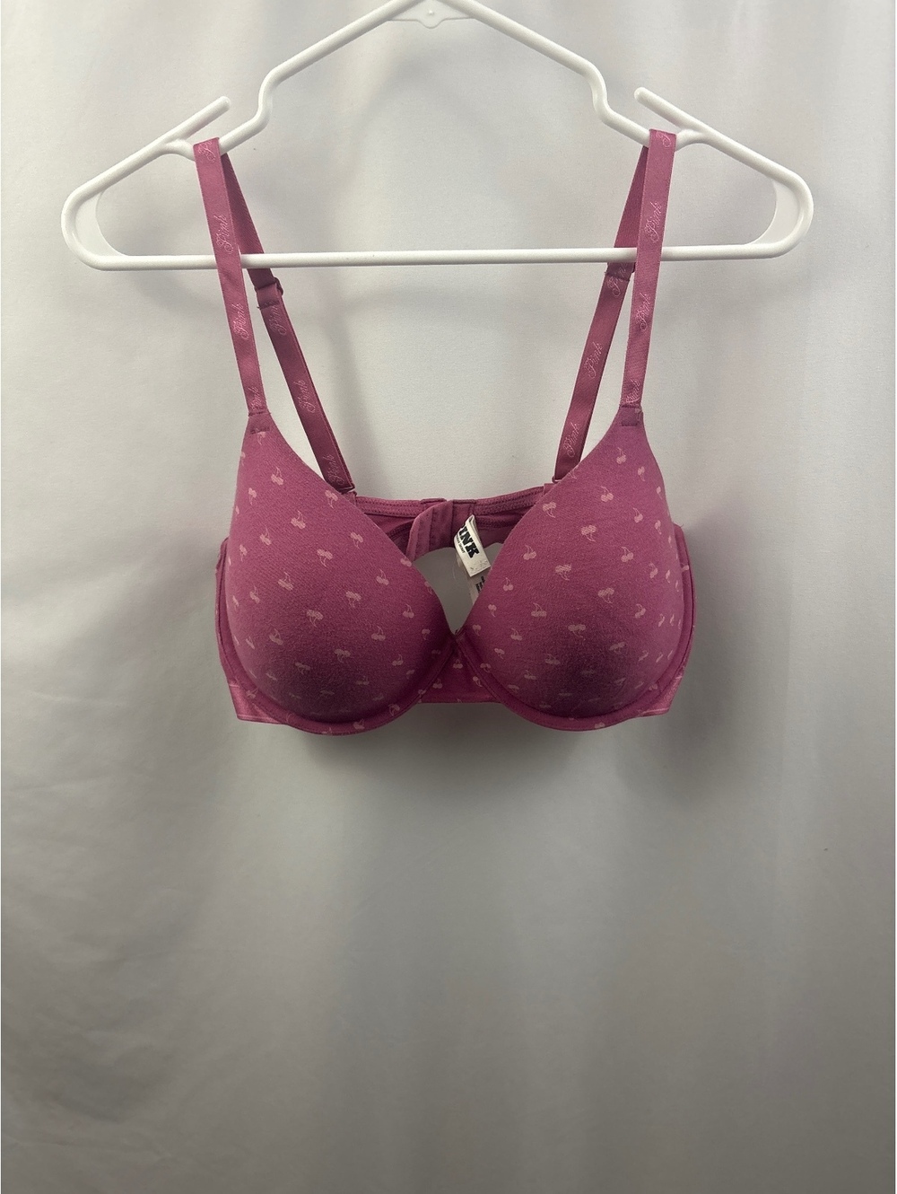 PINK Victoria Secret Wear Everywhere Lightly Lined Mauve Cherry Print Bra 36DD